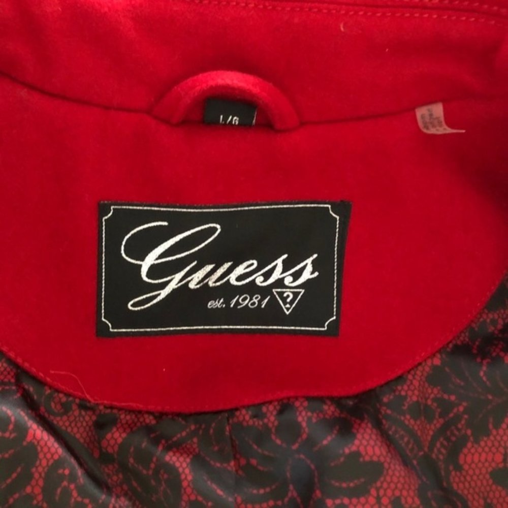 GUESS L NEW RED TOGGLE WOOL BLEND PEACOAT NWOT women's holiday Christmas cold - Picture 6 of 12